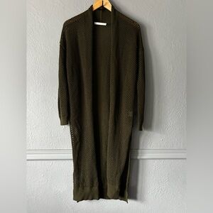 One Grey Day Army Green Mesh Merino Wool Duster Cardigan | XS